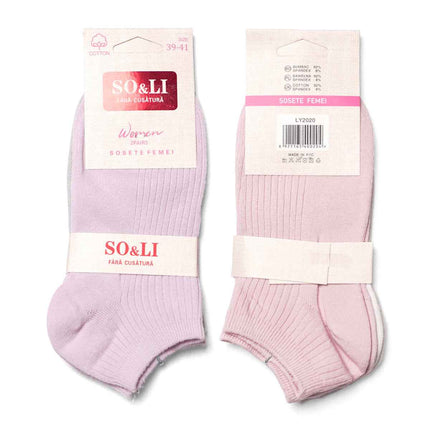 Set 2 perechi șosete scurte damă roz - mov Liza