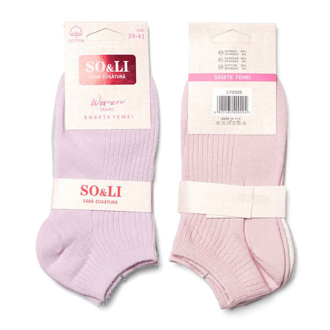 Set 2 perechi șosete scurte damă roz - mov Liza