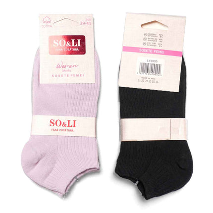 Set 2 perechi șosete scurte damă negru - mov Liza