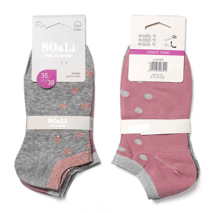 Set 2 perechi șosete scurte damă gri - roz Nora