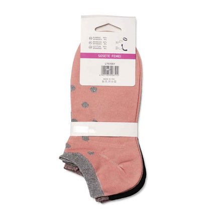Set 2 perechi șosete scurte damă negru - coral Nora