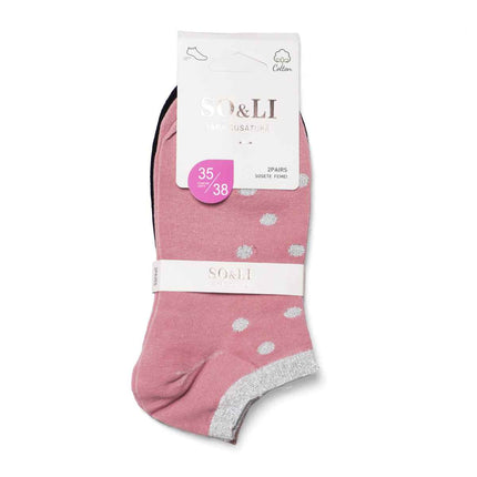 Set 2 perechi șosete scurte damă roz - negru Nora