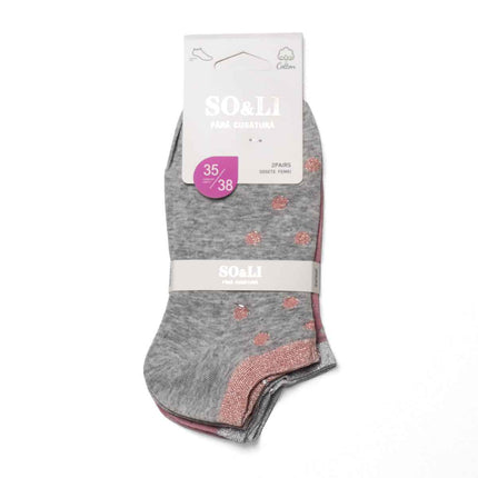 Set 2 perechi șosete scurte damă gri - roz Nora