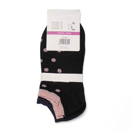 Set 2 perechi șosete scurte damă albastru închis - negru Nora