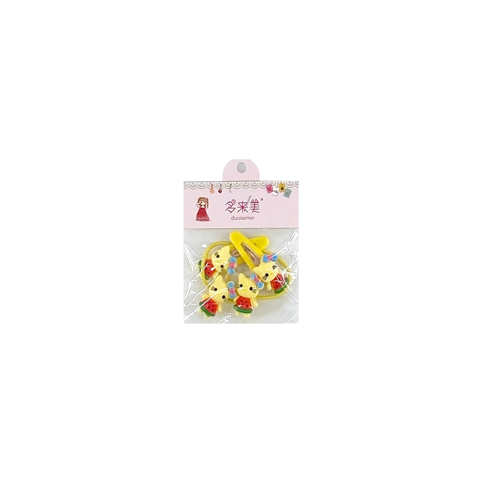 Set 2 clame si 2 elastice fete galben Kitty Melon