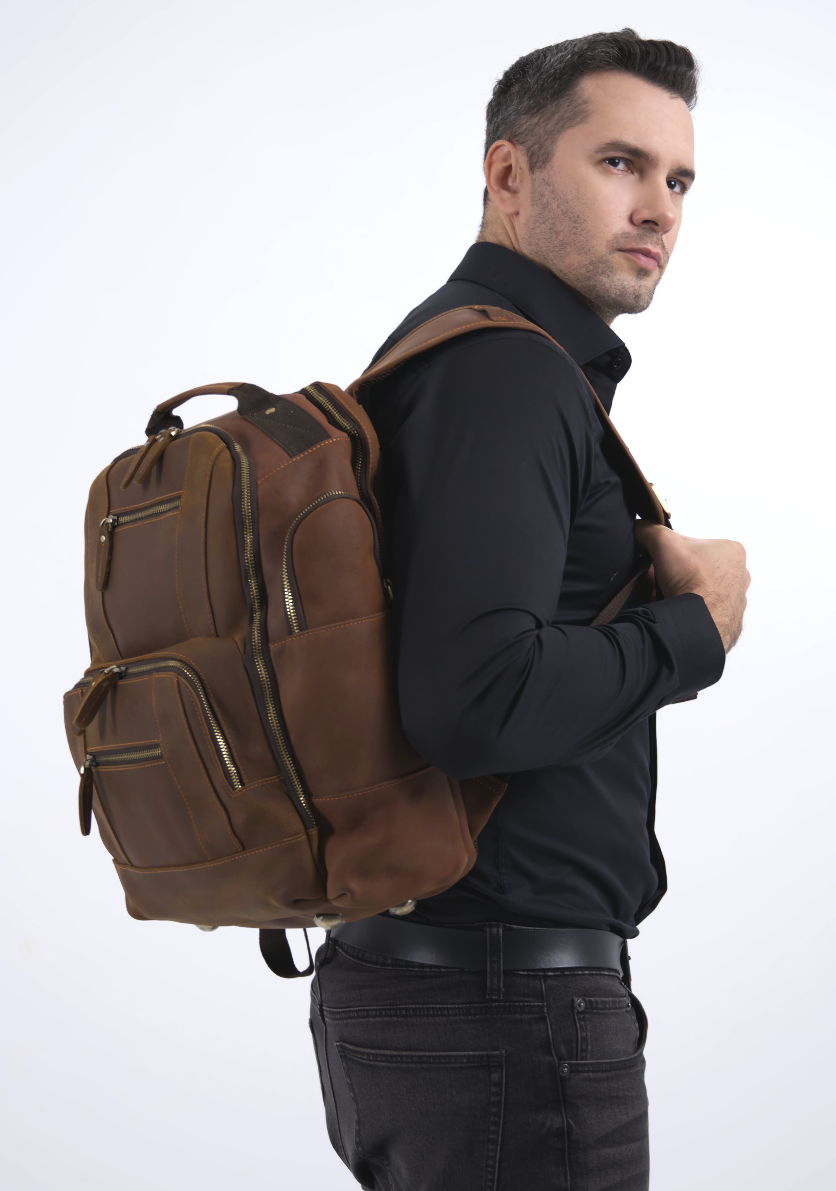 Rucsac barbati piele naturala marrón pulgadas Asher