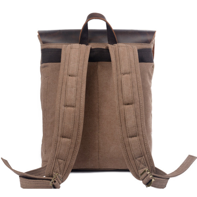 Rucsac barbati piele naturala si material textil khaki Iskander