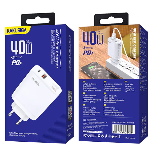 Kaku adaptor retea 40W Fast Charging White