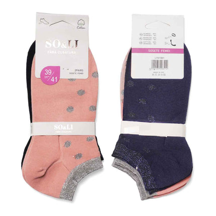 Set 2 perechi șosete scurte damă coral - albastru închis Nora