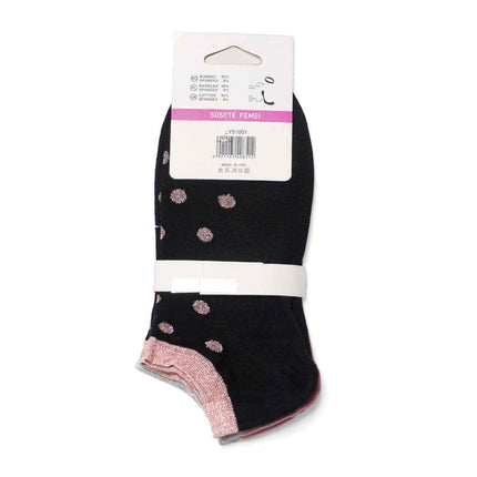 Set 2 perechi șosete scurte damă roz - negru Nora