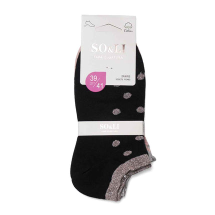 Set 2 perechi șosete scurte damă negru - coral Nora