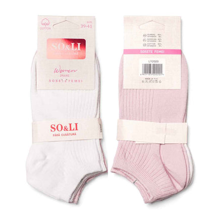 Set 2 perechi șosete scurte damă alb-roz Liza