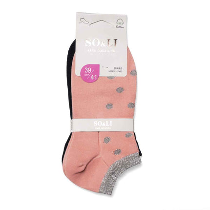 Set 2 perechi șosete scurte damă coral - albastru închis Nora
