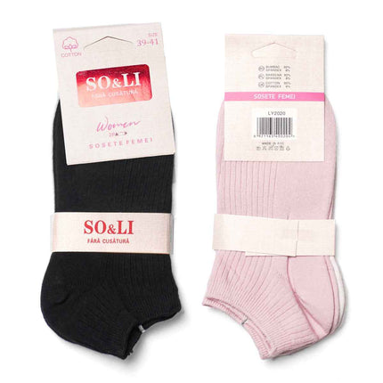 Set 2 perechi șosete scurte damă negru - roz Liza